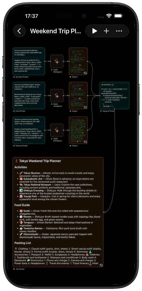 Aigentik workflow canvas on iPhone